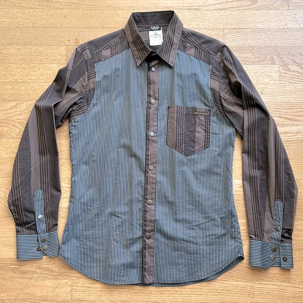 Dolce & Gabbana men’s grey/brown cotton/polyester blend shirt, made in Italy